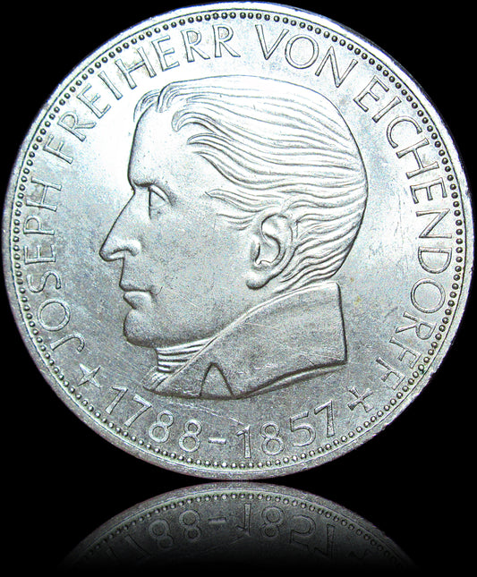 100TH ANNIVERSARY OF THE DEATH OF BARON VON EICHENDORFF, series 5 DM silver coin, 1957