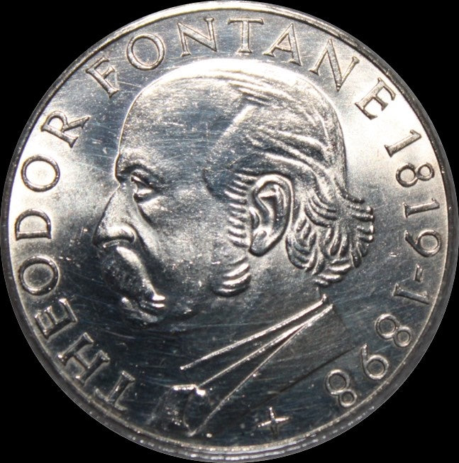 150TH BIRTHDAY OF THEODOR FONTANE, series 5 DM silver coin, 1969