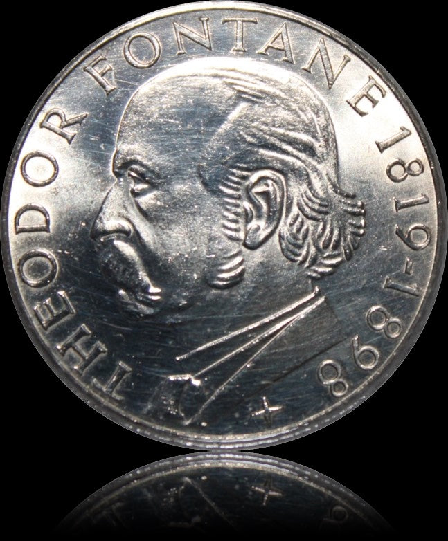 150TH BIRTHDAY OF THEODOR FONTANE, series 5 DM silver coin, 1969