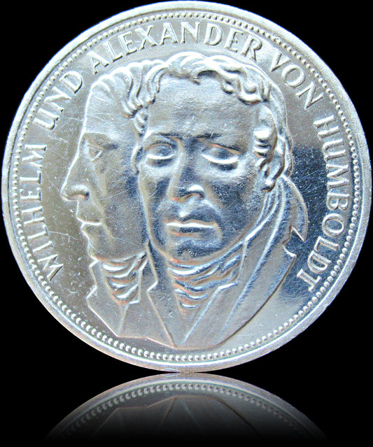 200TH BIRTHDAY OF WILHELM AND ALEXANDER VON HUMBOLDT, series 5 DM silver coin, 1967