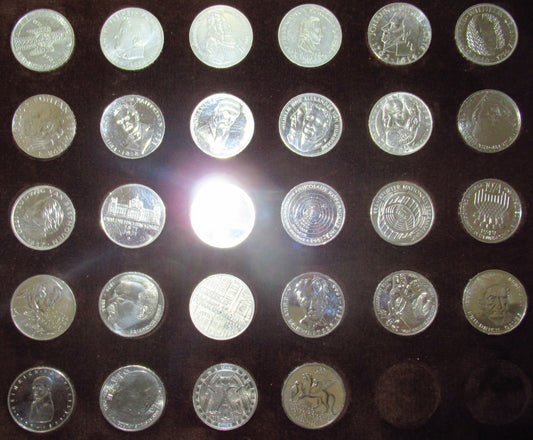 5 German marks, 28 pieces; Series 5 DM silver coin, 1953 - 1979