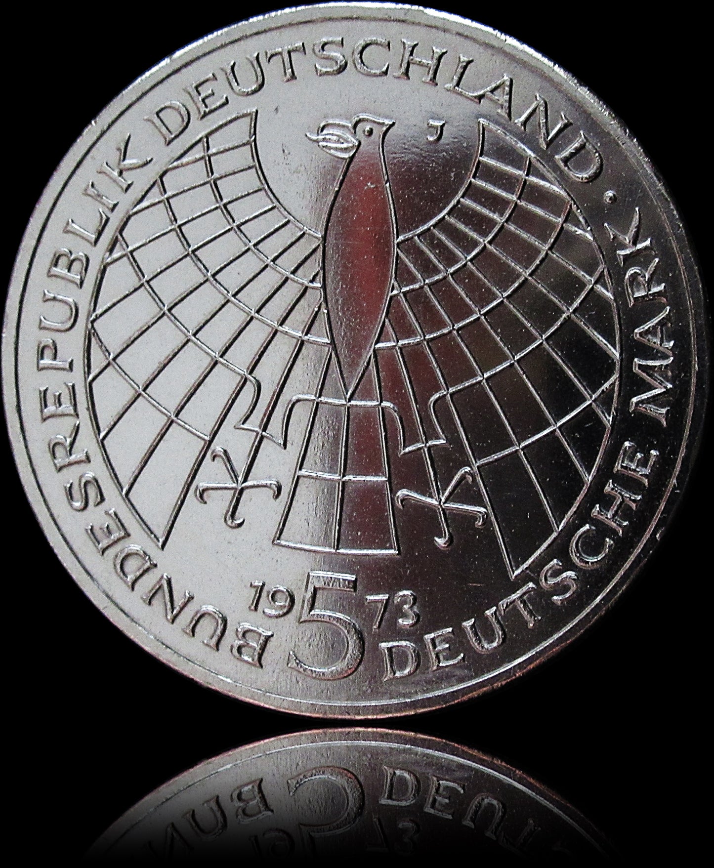 500TH BIRTHDAY OF NICHOLAS COPERNIQUE, series 5 DM silver coin, 1973