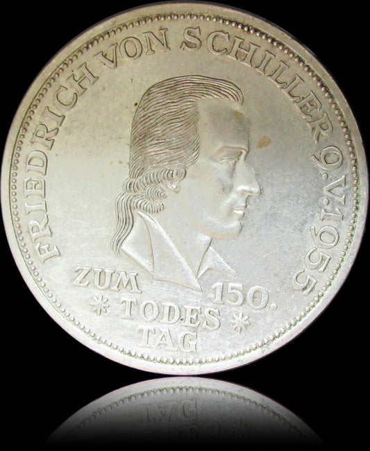 150TH ANNIVERSARY OF DEATH OF FRIEDRICH VON SCHILLER, series 5 DM silver coin, 1955