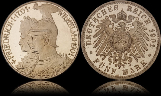 5 Mark Preußen 1901 A Silber, 200 Jahre Königreich Preußen. Deutsches Kaiserreich, Jaeger-Nr. 106