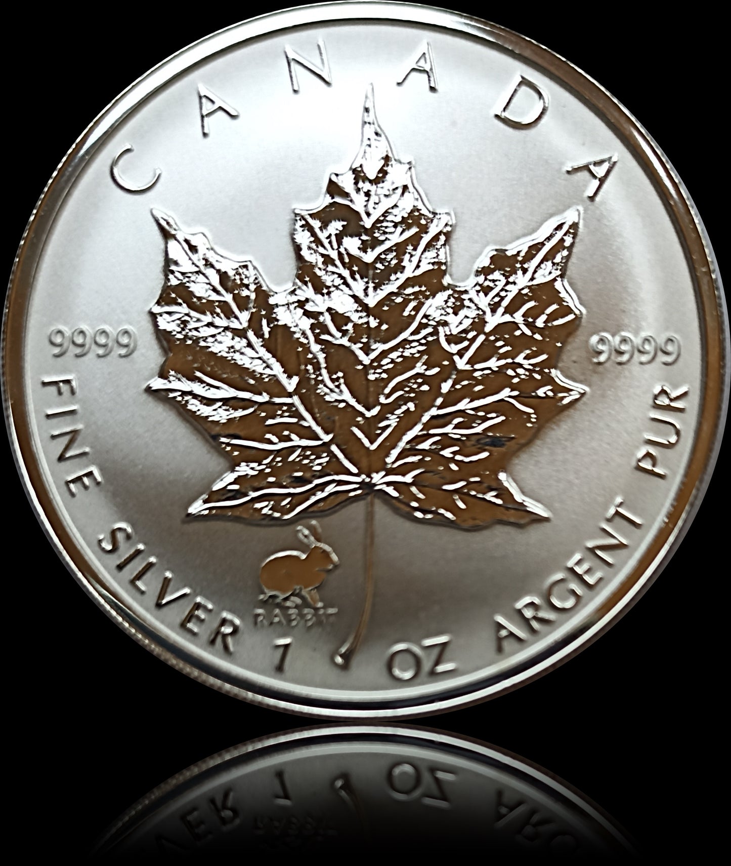 MAPLE LEAF WITH SPECIAL CHARACTER RABBIT, Canada 1 oz silver $5, 1999