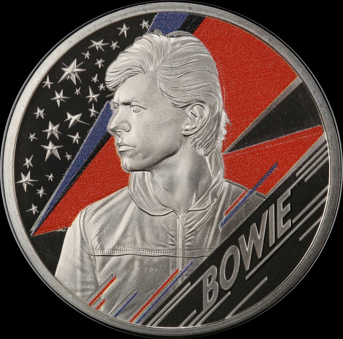DAVID BOWIE, Music Legends series, 1 oz Silver Proof Colored PF69 Error Coin 2£, 2020