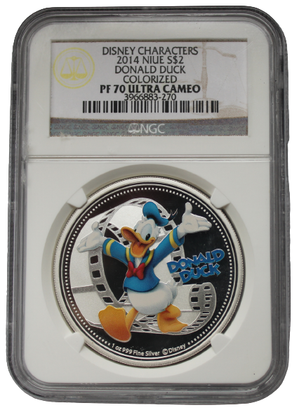 DISNEY – DONALD DUCK COLORED, Mickey and Friends series, 1 oz Silver Proof Colored PF70, 2014