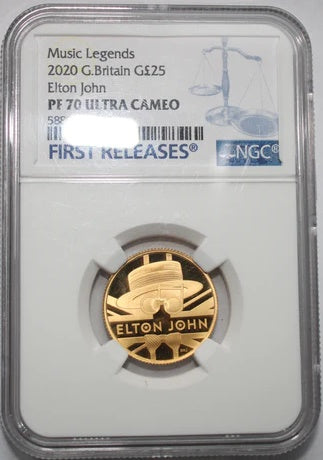 ELTON JOHN, Serie Music Legends, 1/4 oz Gold 25£, Proof PF70, 2020