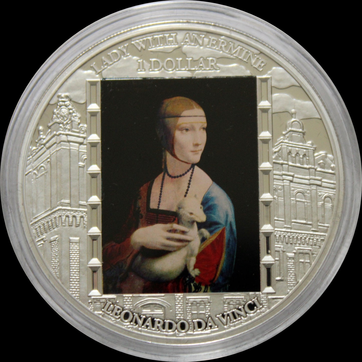 LADY WITH ERMLIN, LEONARDO DA VINCI, 2 oz Silver Proof Colored