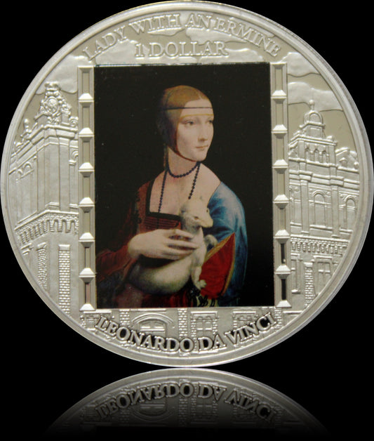 DAME MIT HERMELIN, LEONARDO DA VINCI, 2 oz Silber Proof Colored