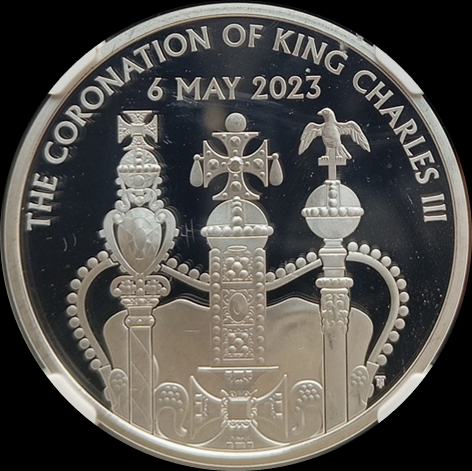 CORONATION REGALIA - King Charles III Coronation, 1 oz Silver PF 70, 5£, 2023