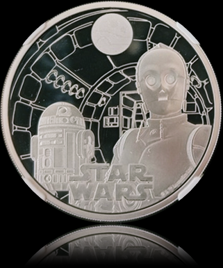 R2-D2 und C-3PO , Serie Star Wars Character Duos, 2£, 1 oz Silver PF 69, 2023