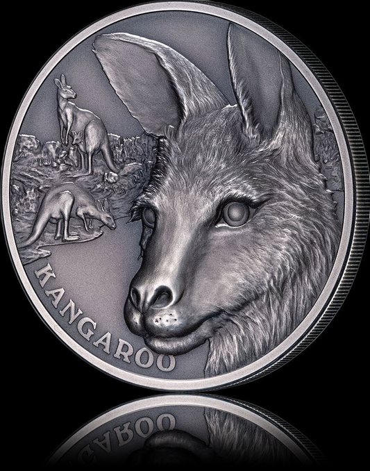 KANGAROO, Serie Wildlife Up Close, 1 oz SilverAntique Finish, Niue 1$  2021