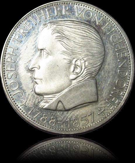 100TH ANNIVERSARY OF THE DEATH OF BARON VON EICHENDORFF, series 5 DM silver coin, 1957