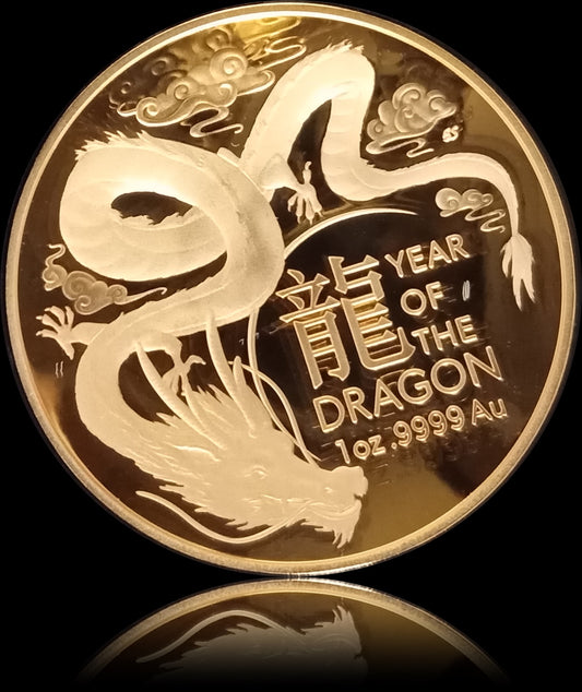 YEAR OF THE RAGON, Serie Lunar II RAM, 1 oz Gold Proof Domed 100$, 2024