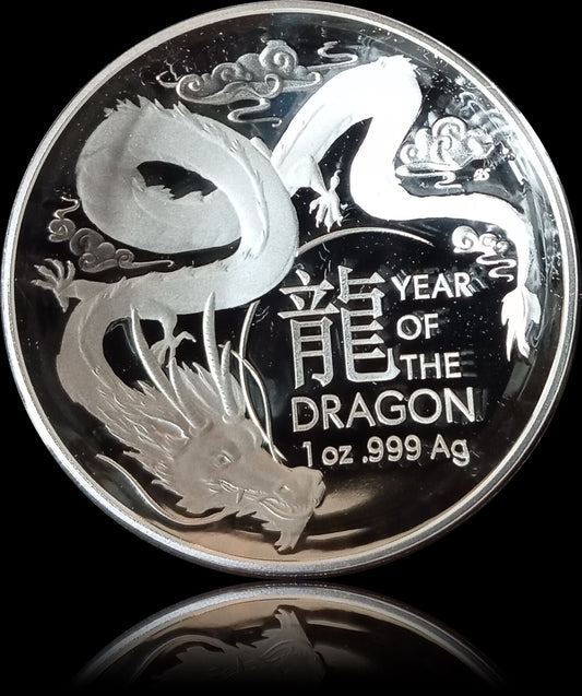 YEAR OF THE DRAGON, Serie Lunar II RAM,  1 oz Silver 5$, Proof Domed 2024