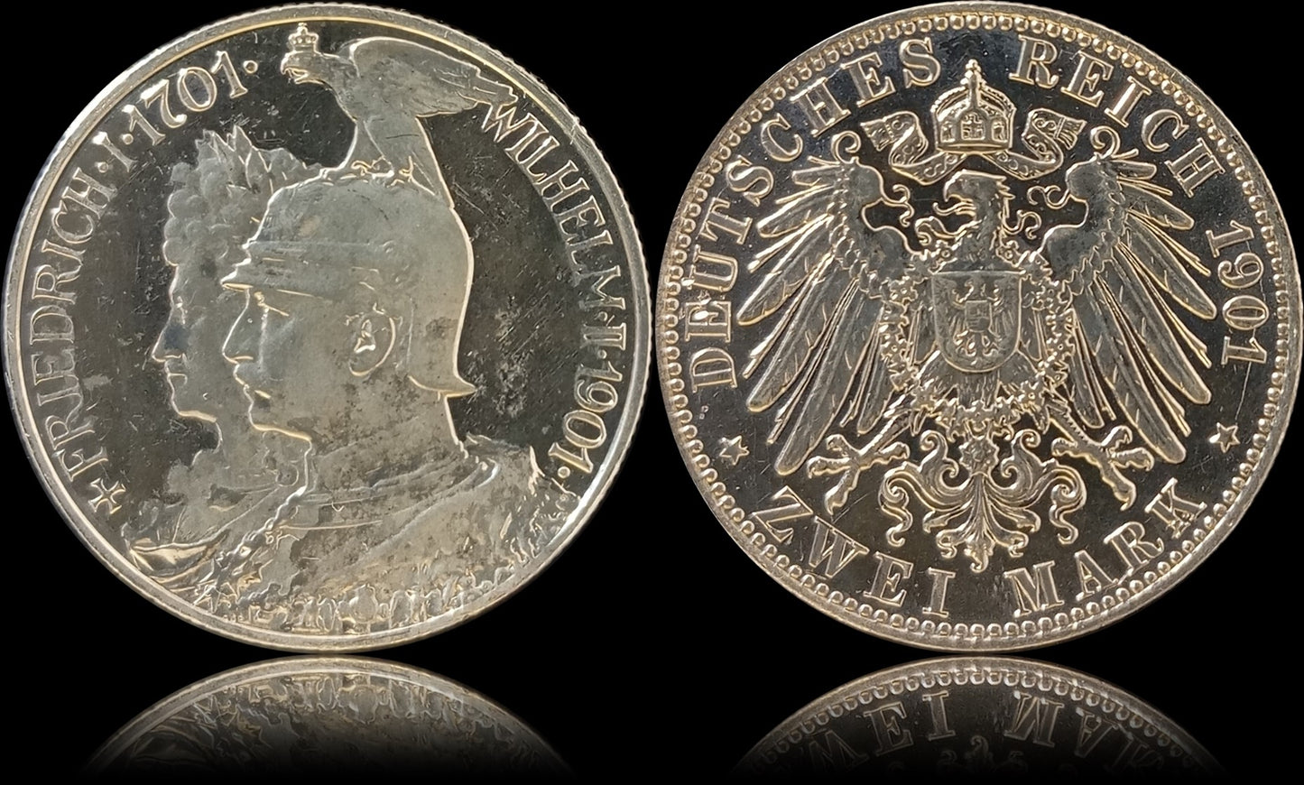 2 Mark Preussen 1901 A Silber, 200 Jahre Königreich, Deutsches Kaiserreich, Jaeger-Nr. 105