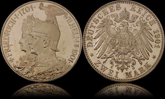 2 Mark Preussen 1901 A Silber, 200 Jahre Königreich, Deutsches Kaiserreich, Jaeger-Nr. 105