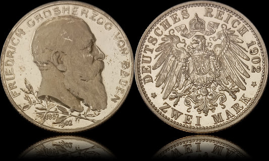 2 Mark Baden 1902 G, Silber, Friedrich Grossherzog von Baden, Deutsches Kaiserreich, Jaeger-Nr. 30