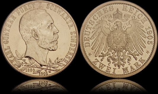 2 Mark Schwarzburg-Sondershausen 1905 A Silber, 25. Regierungsjubiläum Karl Günthers, Deutsches Kaiserreich, Jaeger-Nr. 169b