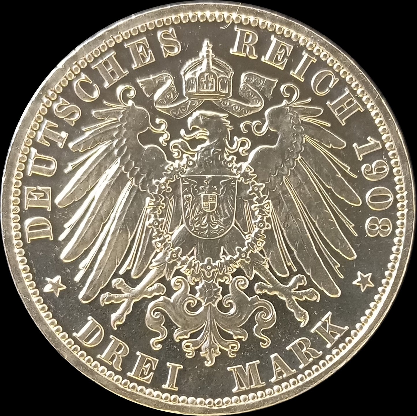 3 Mark Preußen 1908 A Silber, Kaiser Wilhelm II. Deutsches Kaiserreich, Jaeger-Nr. 103