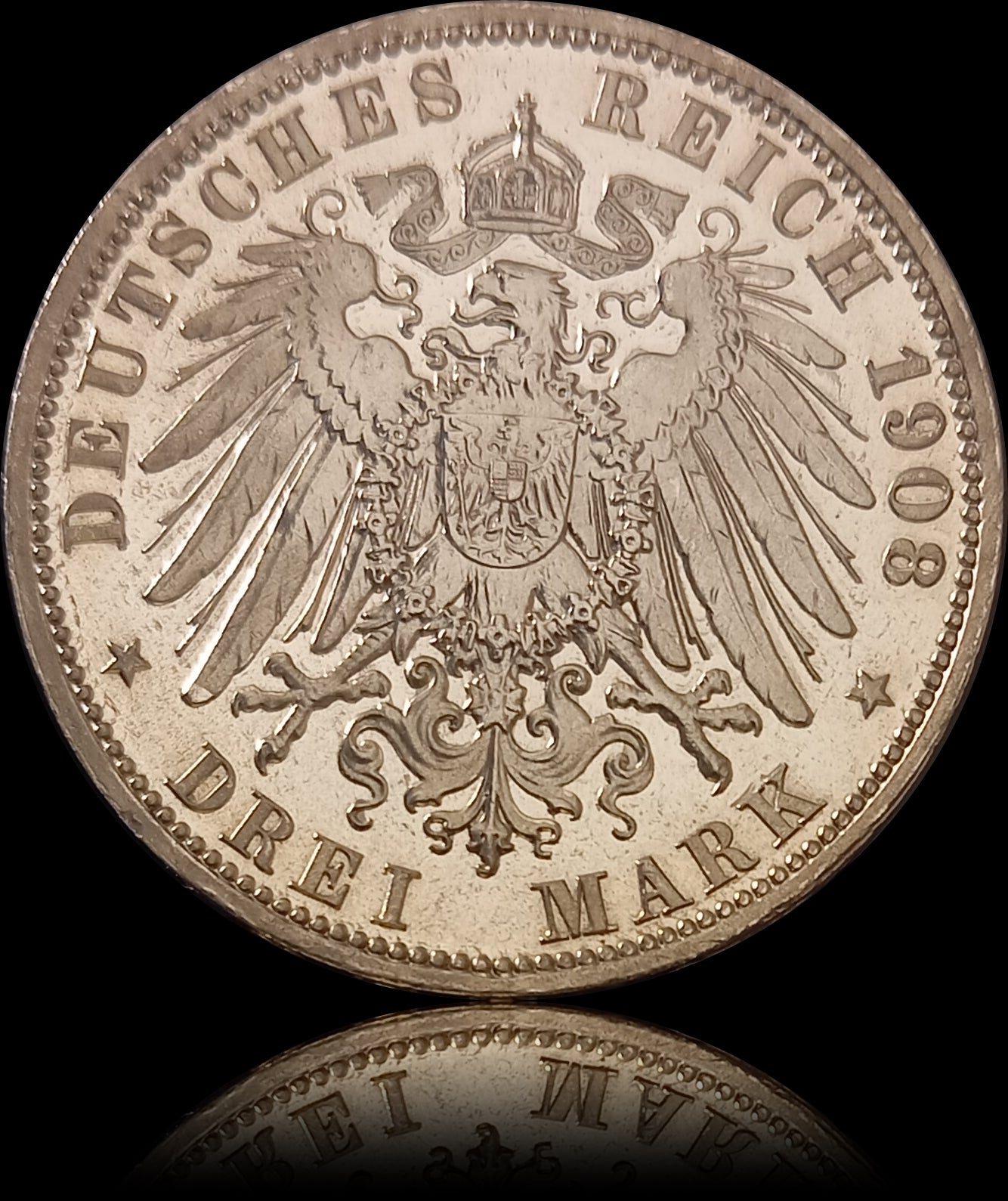 3 Mark Preußen 1908 A Silber, Kaiser Wilhelm II. Deutsches Kaiserreich, Jaeger-Nr. 103