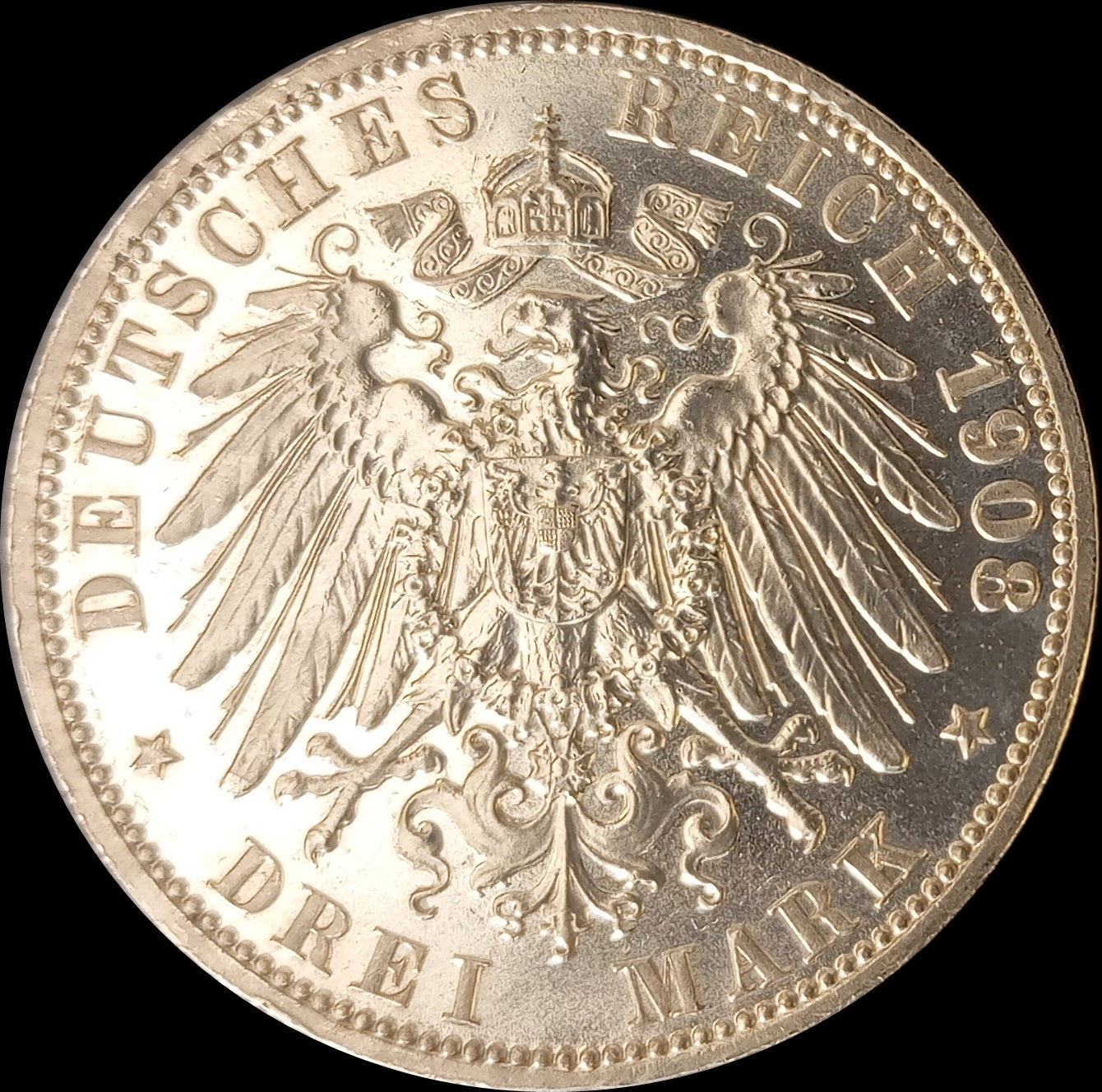 3 Mark Preußen 1908 A Silber, Kaiser Wilhelm II. Deutsches Kaiserreich, Jaeger-Nr. 103