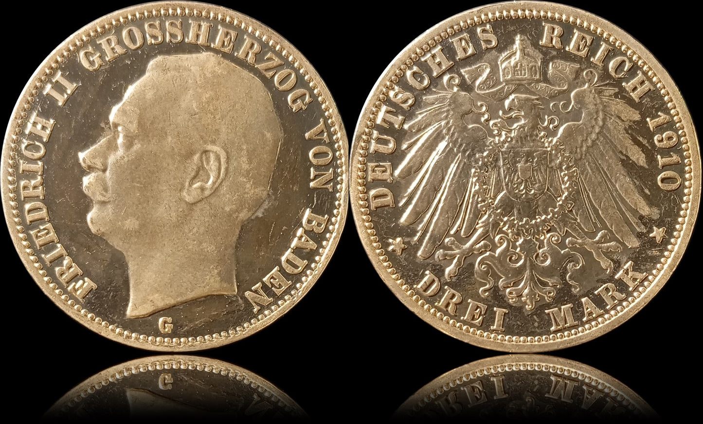 3 Mark Baden 1910 G, Silber, Friedrich Grossherzog von Baden, Deutsches Kaiserreich, Jaeger-Nr. 39