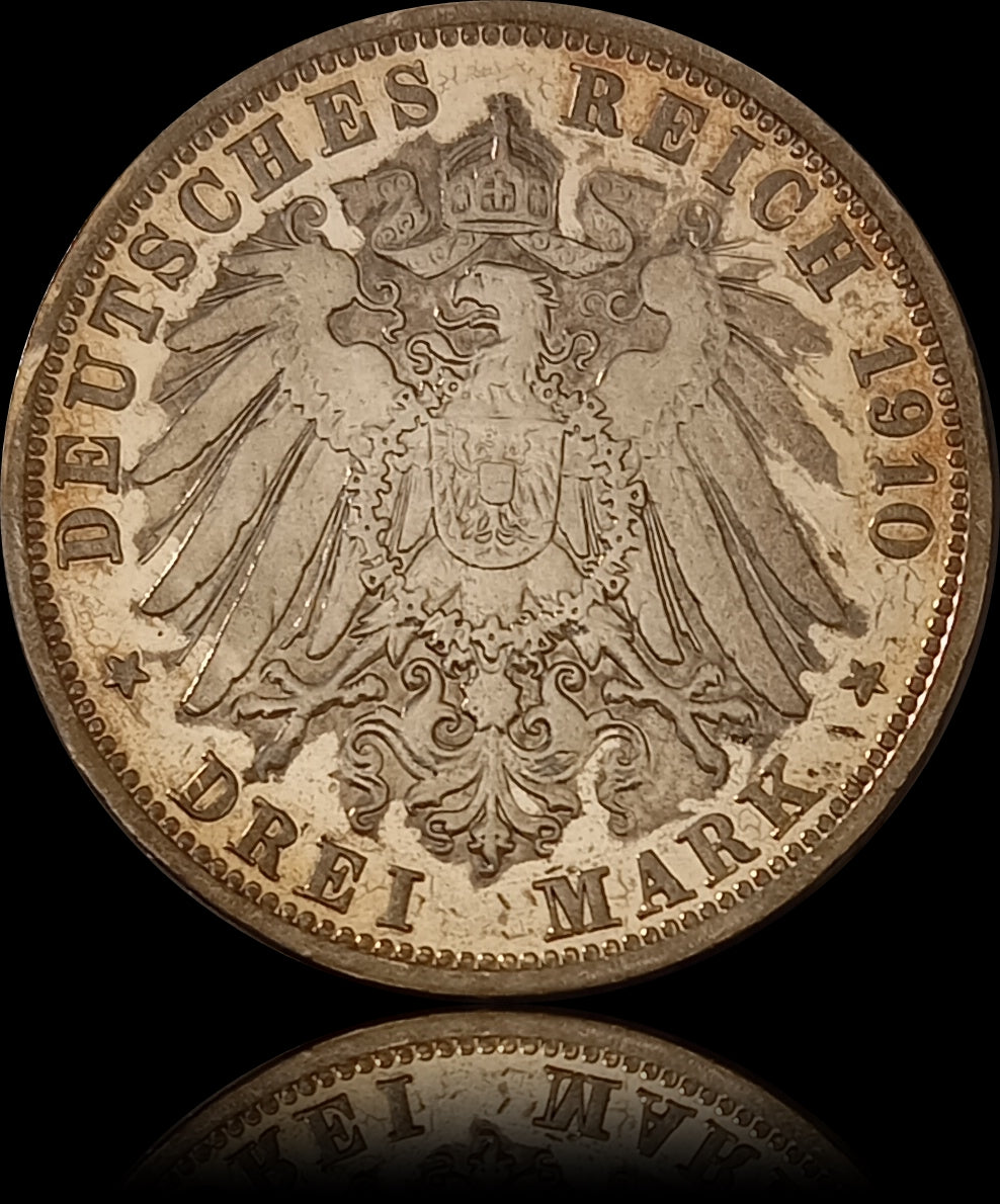 3 Mark Baden 1910 G, Silber, Friedrich Grossherzog von Baden, Deutsches Kaiserreich, Jaeger-Nr. 39