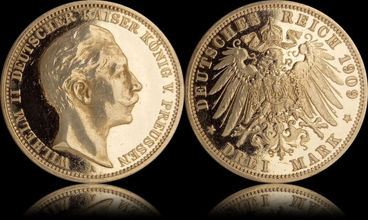 3 Mark Preußen 1909 A Silber, Kaiser Wilhelm II. Deutsches Kaiserreich, Jaeger-Nr. 103