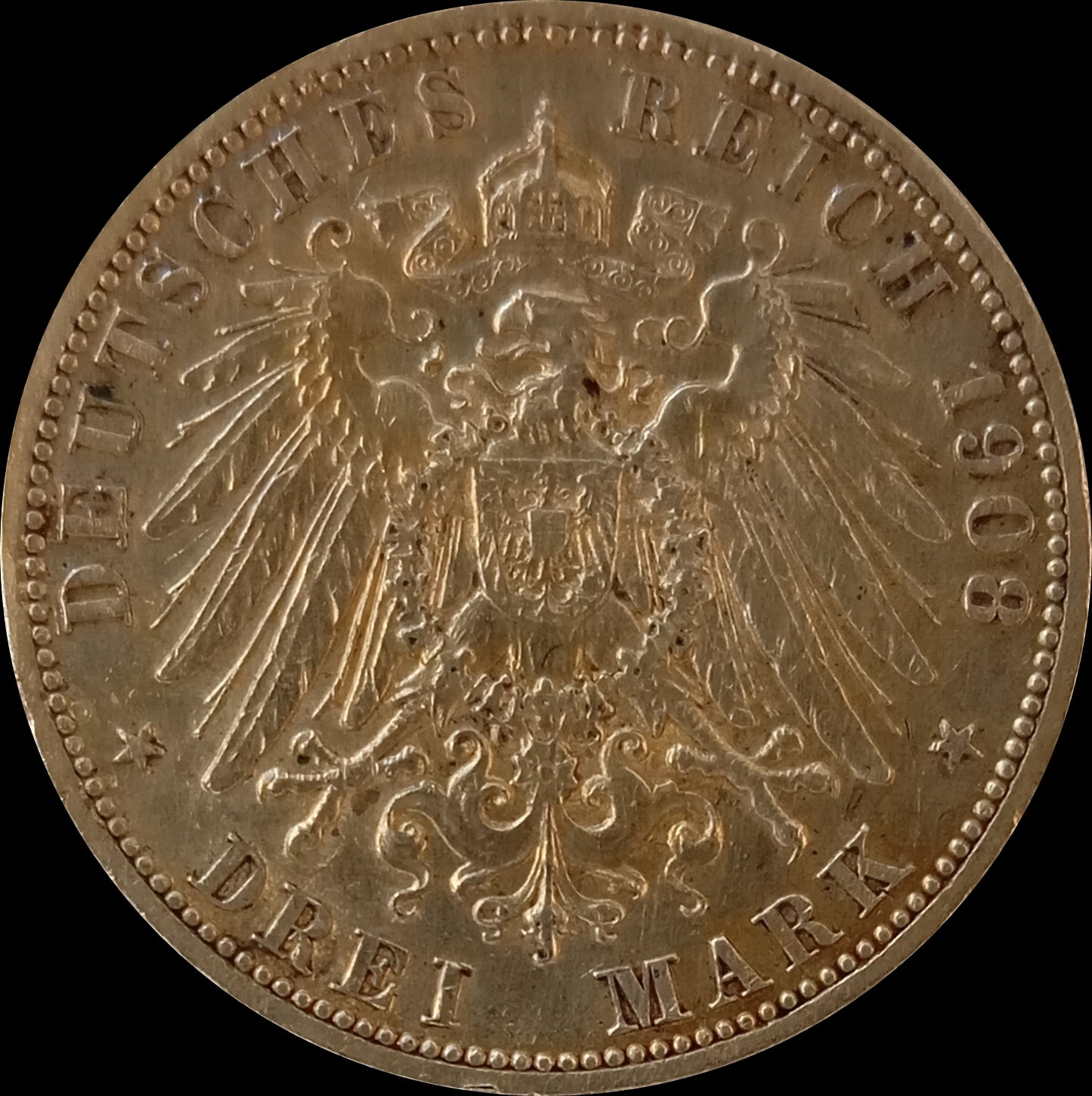 3 Mark Preußen 1908 A Silber, Kaiser Wilhelm II. Deutsches Kaiserreich, Jaeger-Nr. 103