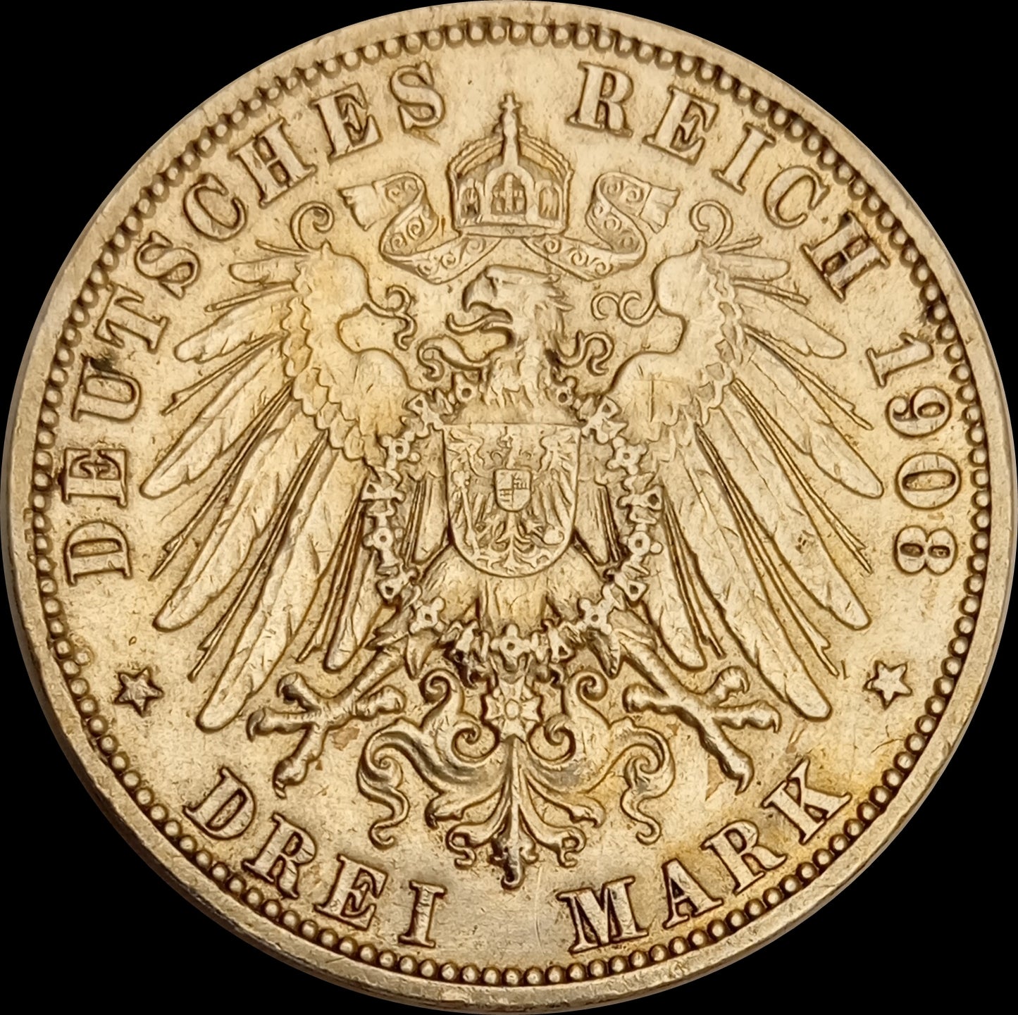 3 Mark Preußen 1908 A Silber, Kaiser Wilhelm II. Deutsches Kaiserreich, Jaeger-Nr. 103