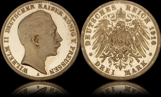 3 Mark Preußen 1910 A Silber, Kaiser Wilhelm II. Deutsches Kaiserreich, Jaeger-Nr. 103