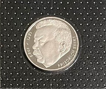 50TH ANNIVERSARY OF DEATH FRIEDRICH EBERT, series 5 DM silver coin, 1975