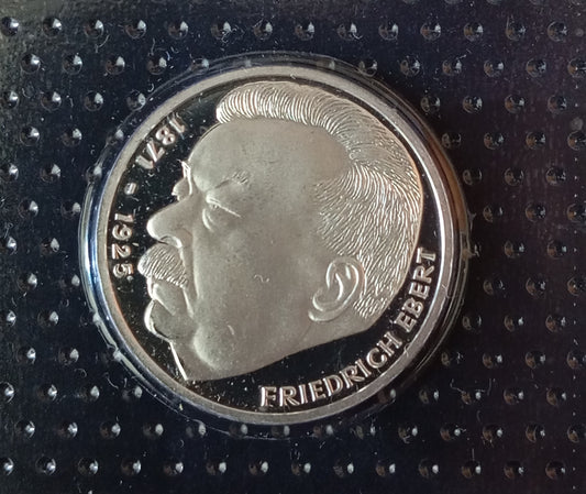 50TH ANNIVERSARY OF DEATH FRIEDRICH EBERT, series 5 DM silver coin, 1975