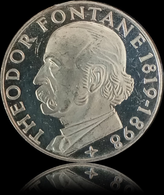 150TH BIRTHDAY OF THEODOR FONTANE, series 5 DM silver coin, 1969