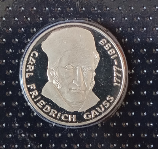 200. GEBURTSTAG CARL FRIEDRICH GAUSS, Serie 5 DM Silbermünze Spiegelglanz, 1977