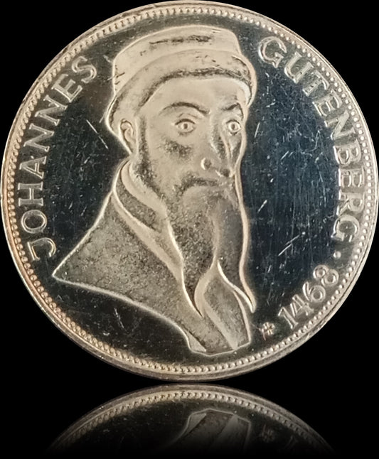 500TH ANNIVERSARY OF THE DEATH OF JOHANNES GUTENBERG, series 5 DM silver coin, 1968