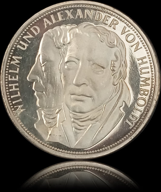 200TH BIRTHDAY OF WILHELM AND ALEXANDER VON HUMBOLDT, series 5 DM silver coin, 1967