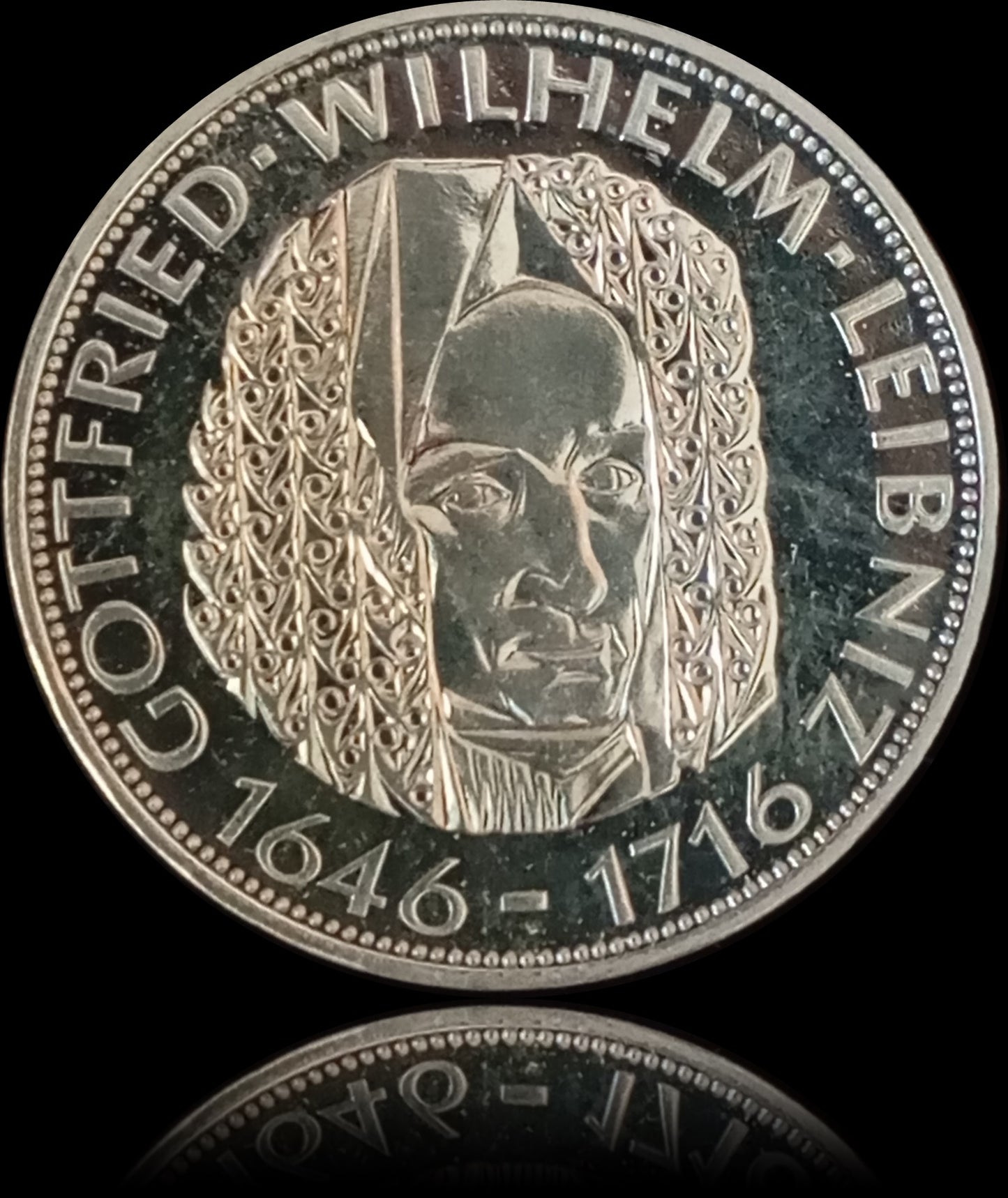 250TH ANNIVERSARY OF WILHELM LEIBNIZ'S DEATH, series 5 DM silver coin, 1967