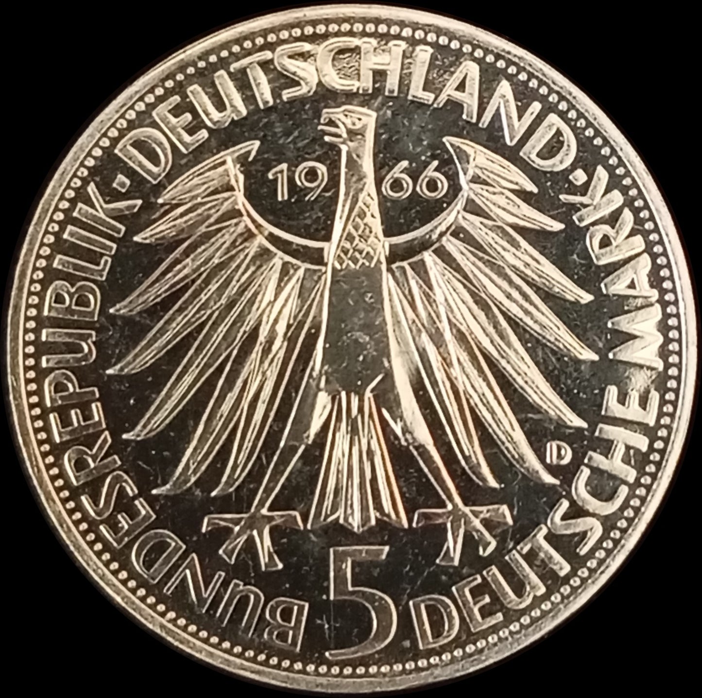 250TH ANNIVERSARY OF WILHELM LEIBNIZ'S DEATH, series 5 DM silver coin, 1967