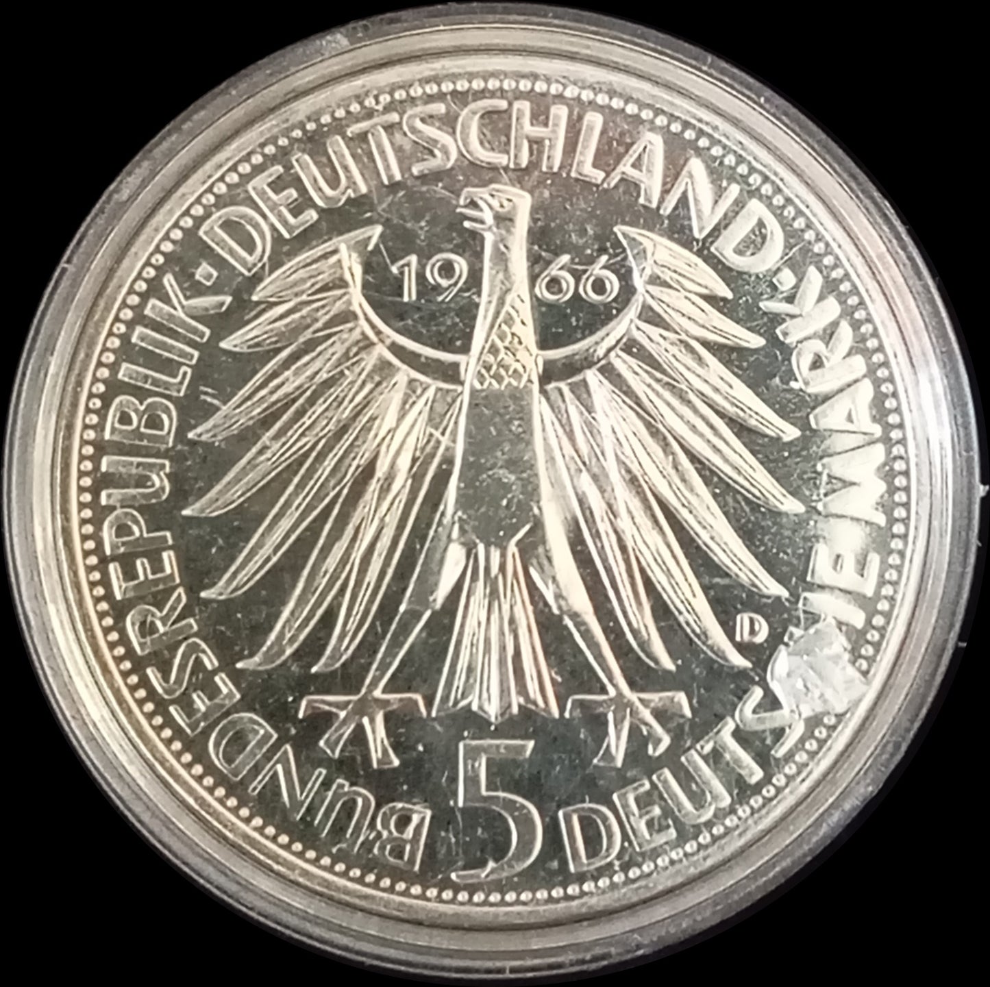 250TH ANNIVERSARY OF WILHELM LEIBNIZ'S DEATH, series 5 DM silver coin, 1967