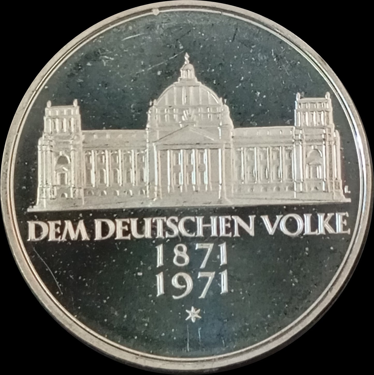 100TH ANNIVERSARY OF THE FOUNDING OF THE EMPIRE, series 5 DM silver coin, 1971