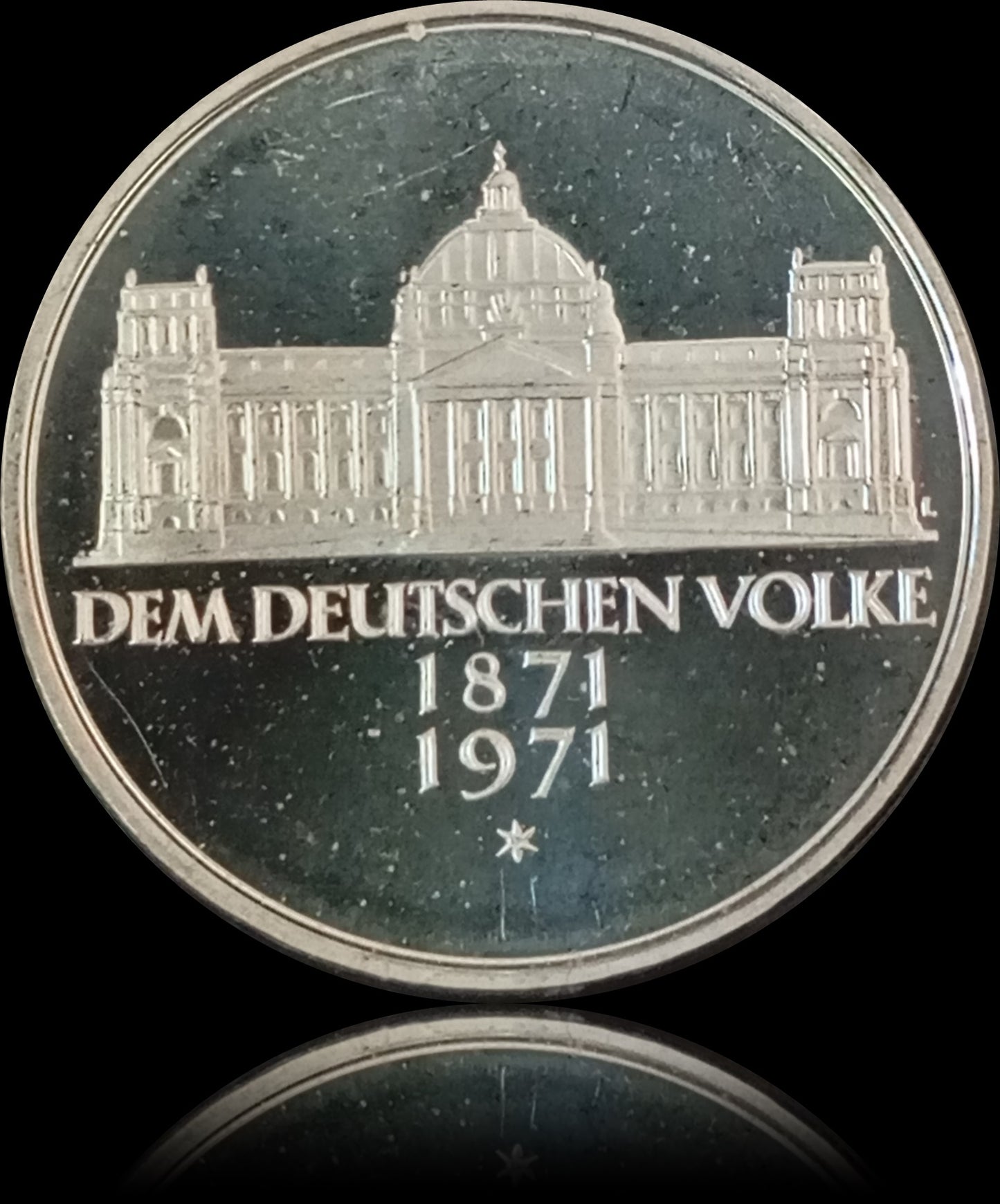 100TH ANNIVERSARY OF THE FOUNDING OF THE EMPIRE, series 5 DM silver coin, 1971