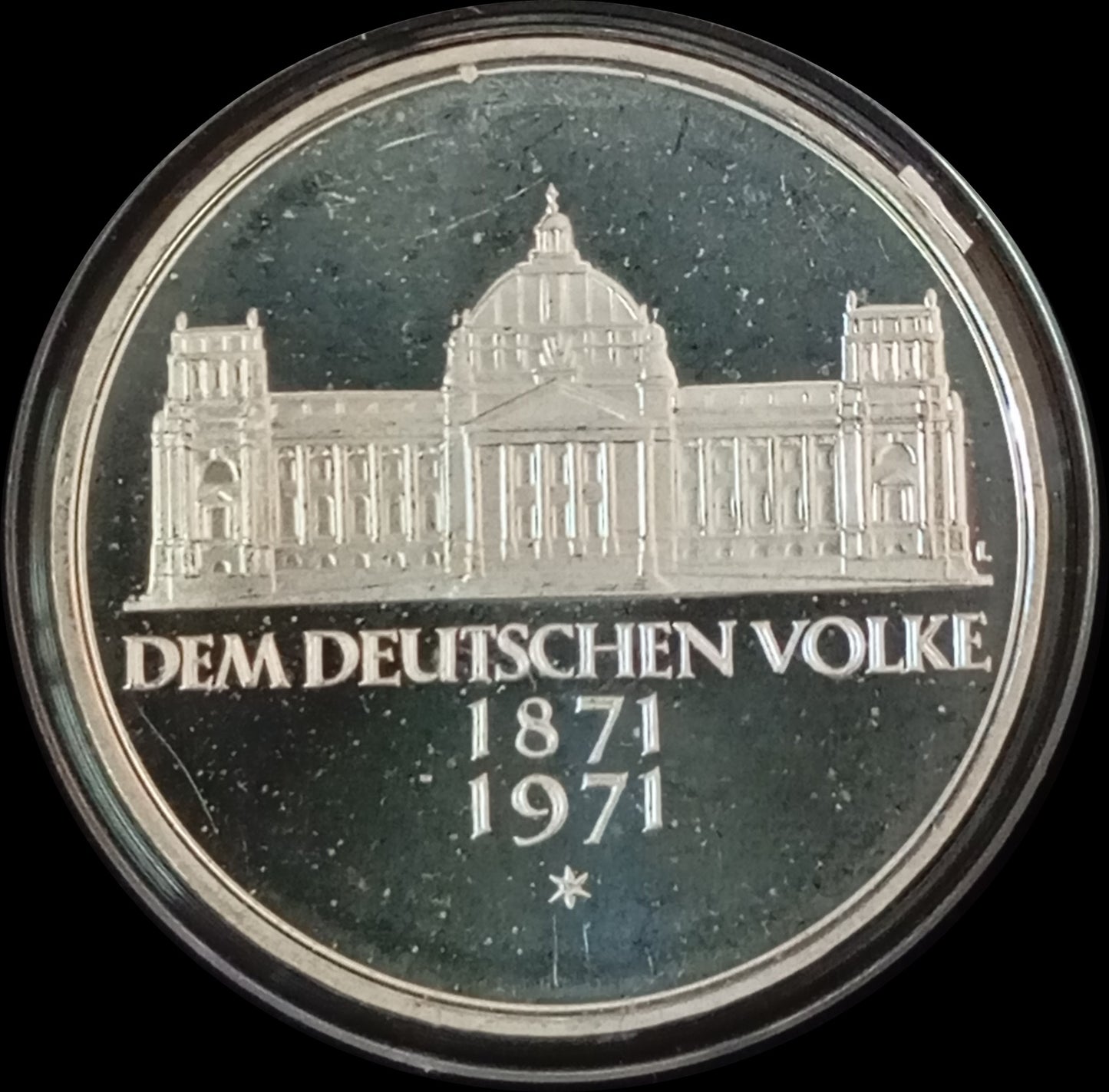 100TH ANNIVERSARY OF THE FOUNDING OF THE EMPIRE, series 5 DM silver coin, 1971