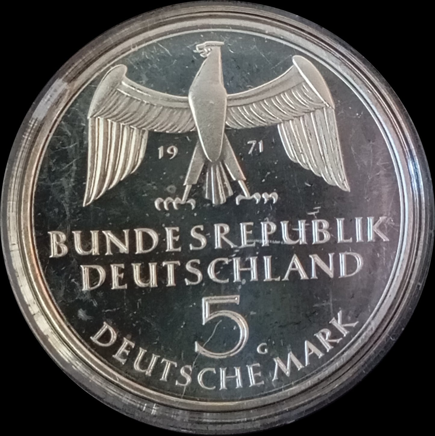 100TH ANNIVERSARY OF THE FOUNDING OF THE EMPIRE, series 5 DM silver coin, 1971