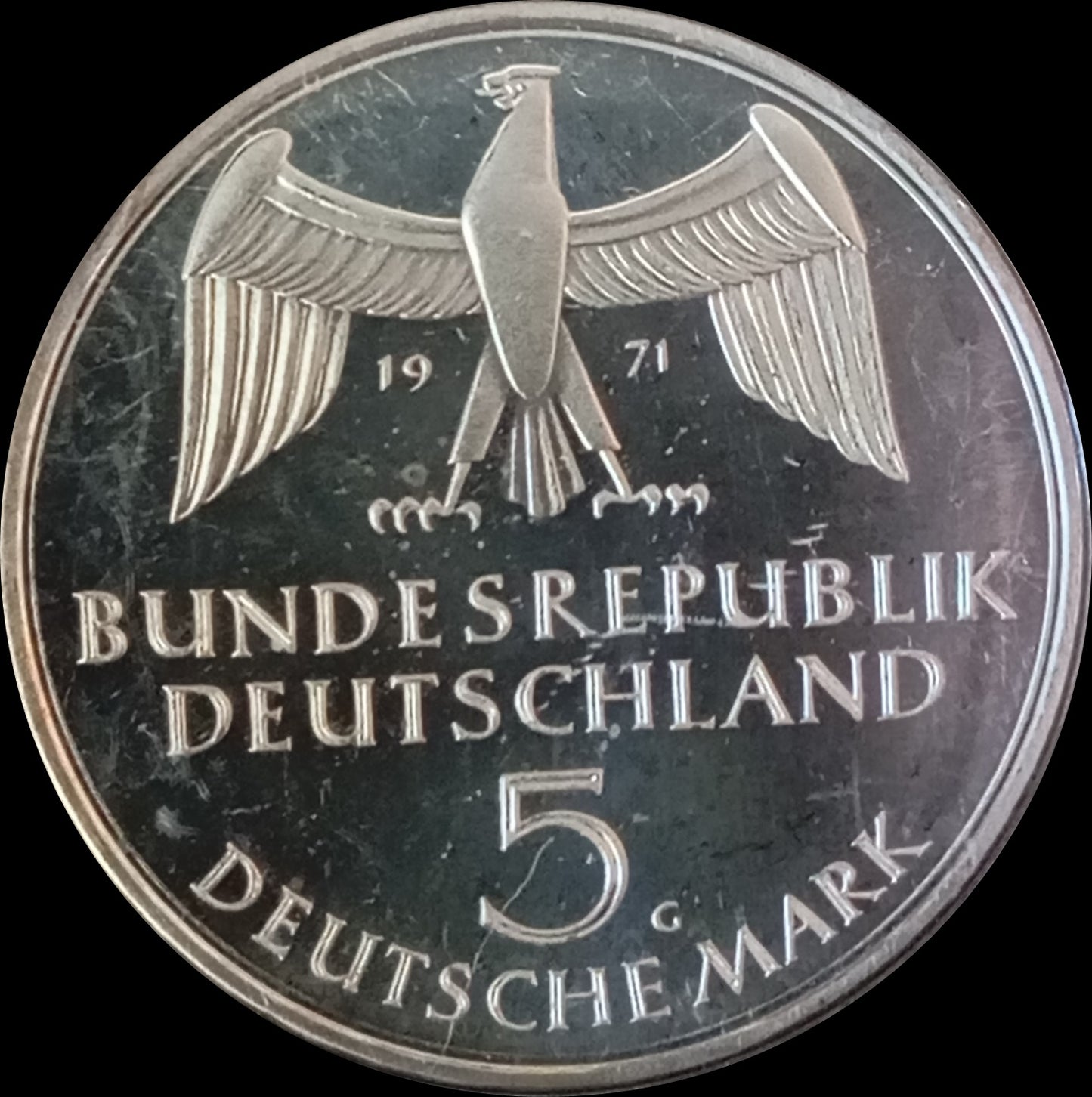 100TH ANNIVERSARY OF THE FOUNDING OF THE EMPIRE, series 5 DM silver coin, 1971