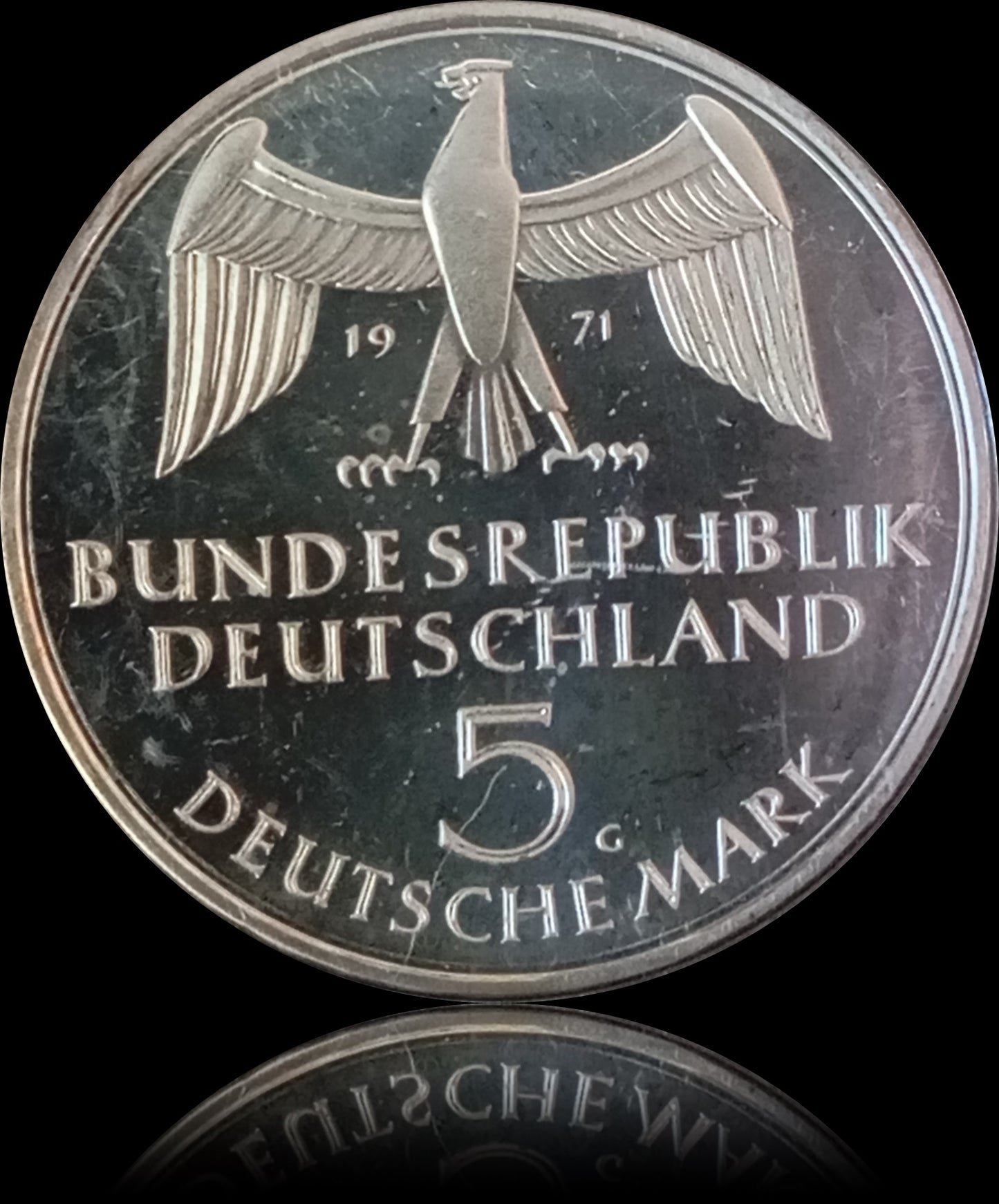 100TH ANNIVERSARY OF THE FOUNDING OF THE EMPIRE, series 5 DM silver coin, 1971