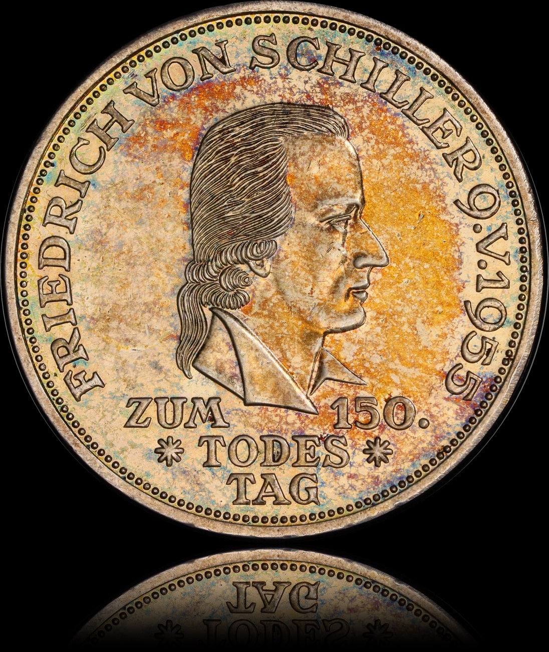 150. TODESTAG VON FRIEDRICH VON SCHILLER, Serie 5 DM Silbermünze NGC UNC DETAILS, 1955