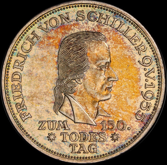 150. TODESTAG VON FRIEDRICH VON SCHILLER, Serie 5 DM Silbermünze NGC UNC DETAILS, 1955